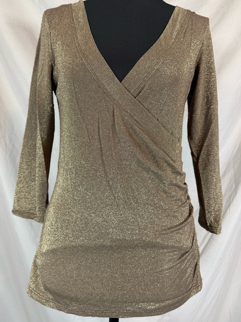 Caché Vintage Y2K Metallic Ruched Surplice Top - Gold - Medium